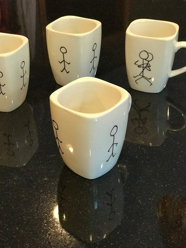 Set of Four Stick Figure Mugs