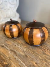 Load image into Gallery viewer, Pair of Round Wooden Carved Tribal Boxes