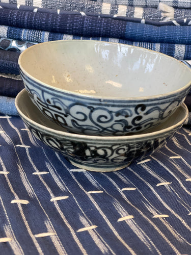 Pair of Porcelain Blue and White Rice Bowls