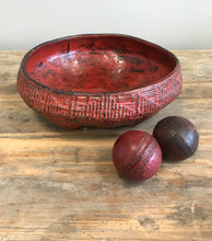 Load image into Gallery viewer, Red Lacquer Bamboo Footed Bowl