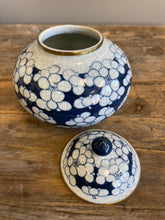 Load image into Gallery viewer, Blue and White Abstract Floral Jar with lid