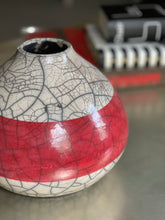 Load image into Gallery viewer, Taupe Crackle with Red Stripe Vessel