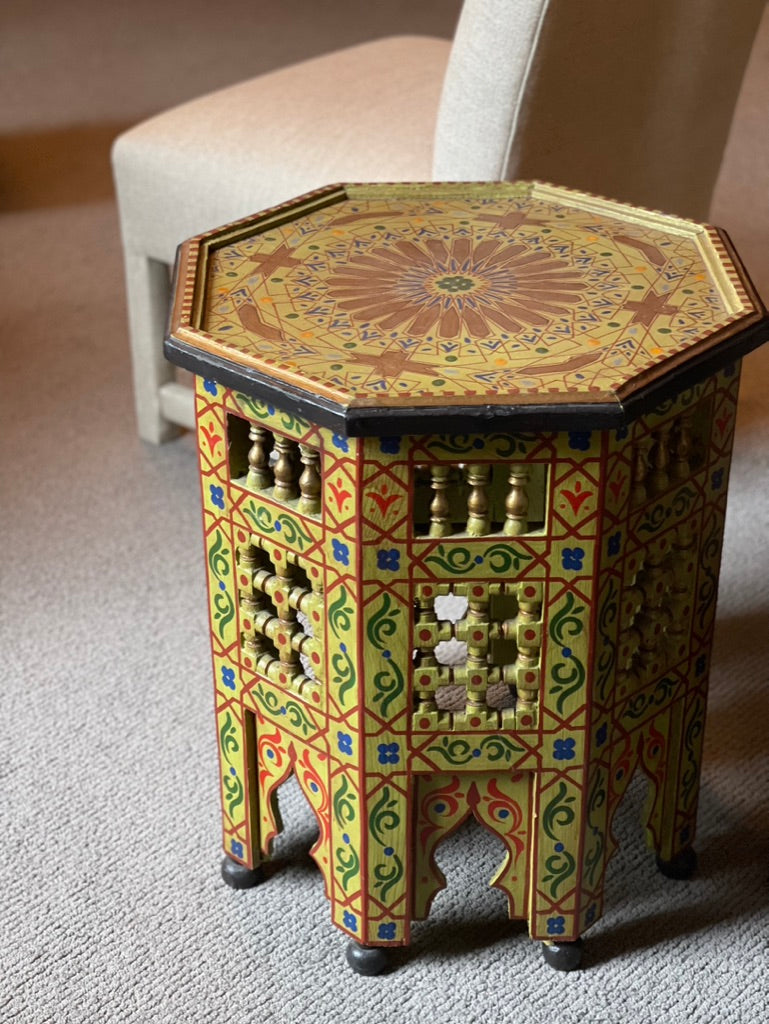 Moroccan  Hand Painted Celadon Side Table - Lg