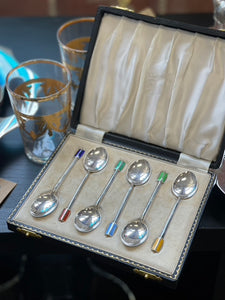 Silver Hallmarked Multi Color Enamel Spoon Set