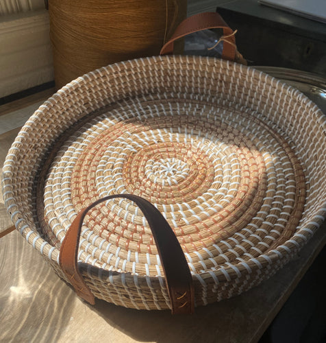 Two Toned Woven Basket with handles