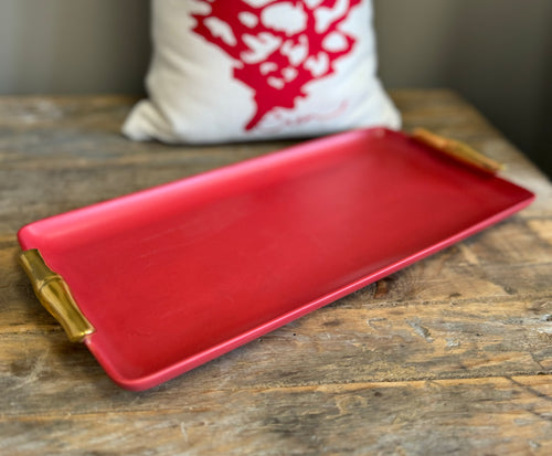 Vintage Gold Bamboo and Red Lacquer Tray