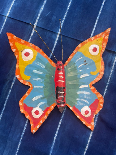 Hand Painted Metal Butterfly - Medium Orange