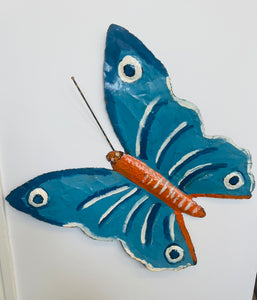 Hand Painted Metal Butterfly - Large Blue