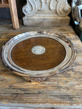 Load image into Gallery viewer, Oak &amp; Silver Round Tray with Ornate Feet