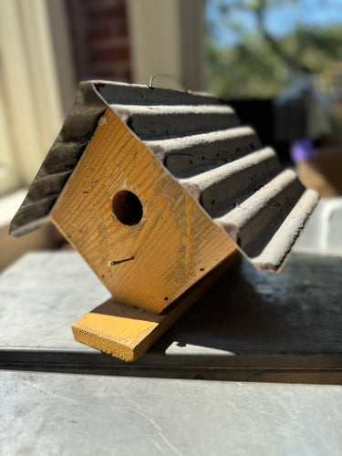 Handcarved Corrugated Roof Birdhouse