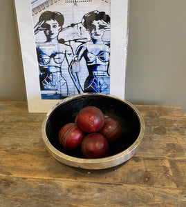 Wood and Silver Rimmed Salad Bowl