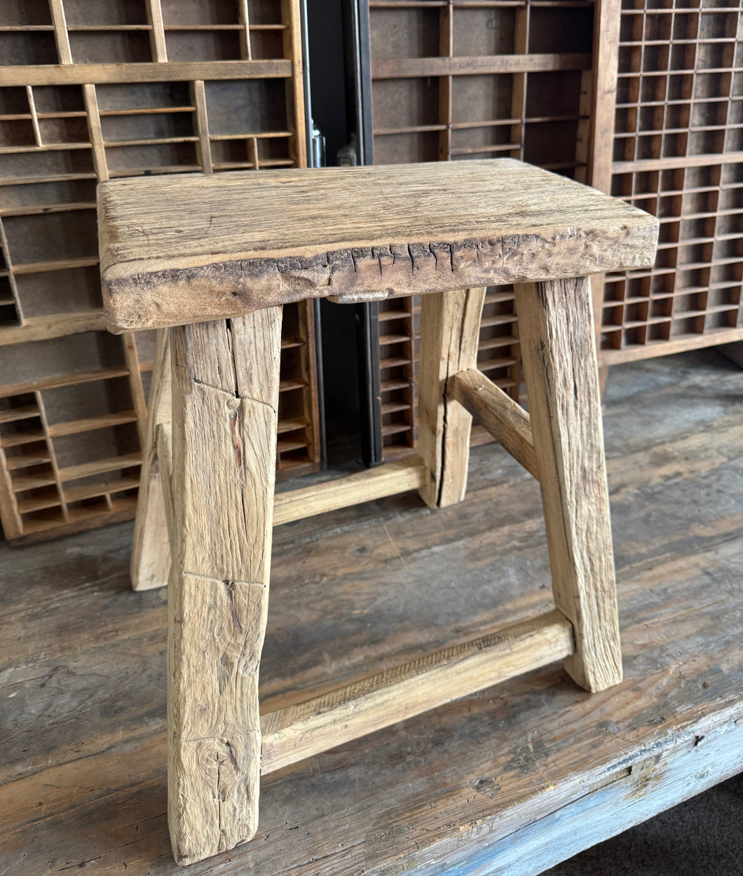 Large Elm Wood Stool