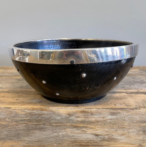 Wood and Silver Rimmed Salad Bowl