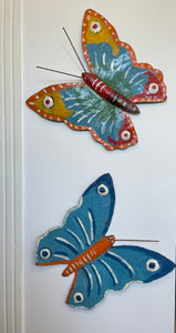 Hand Painted Metal Butterfly - Large Blue