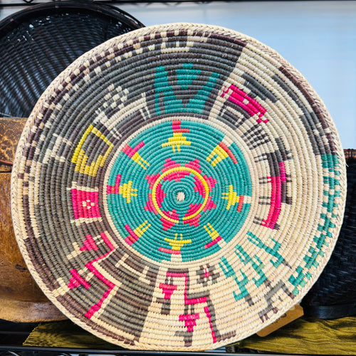 Handwoven Tribal Basket - Pink and Green