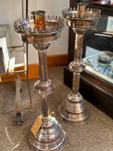 Load image into Gallery viewer, Pair of Large Silver Plated Gothic Candlesticks