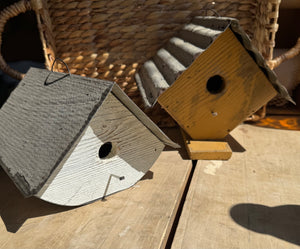 Handcarved Flat Roof Birdhouse