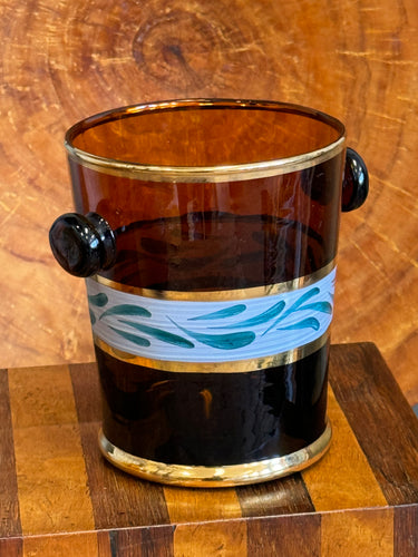 Mid Century Amber Glass & Gilt Ice Bucket