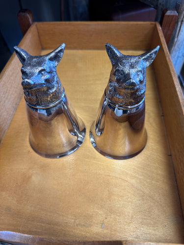 Silver Plated Wolf Head Stirrup Cup - Medium