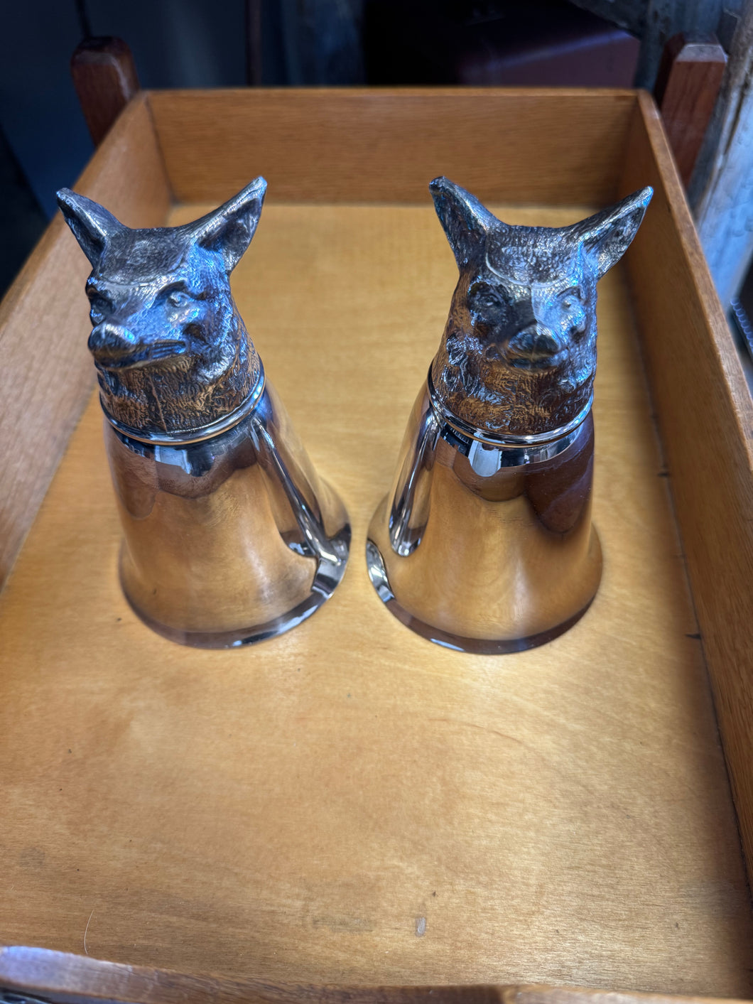 Silver Plated Wolf Head Stirrup Cup - Medium