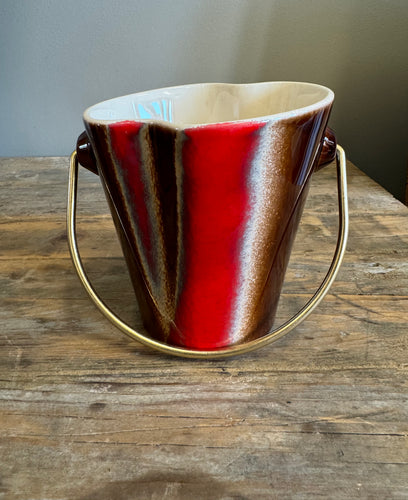 Mid Century Ceramic Ice Bucket w/ brass handle