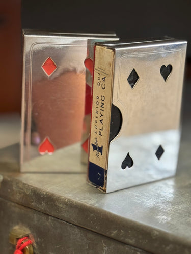 Vintage Silver Plated Playing Card Box w/ cards