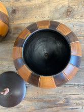 Load image into Gallery viewer, Pair of Round Wooden Carved Tribal Boxes