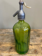 Load image into Gallery viewer, Vintage Green Linear Glass Siphon Bottle