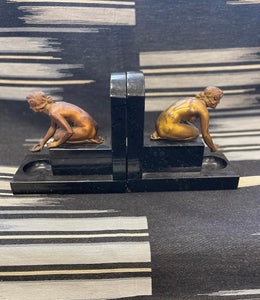 Pair of Marble and Bronze Water Goddess Bookends
