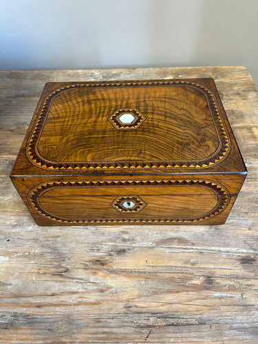 Antique Large Hexagon Mother of Pearl Box