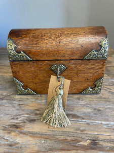 Antique Oak & Brass Domed Box w/ Key