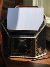 Load image into Gallery viewer, Black and Gold Leather Tooled Stationery Box