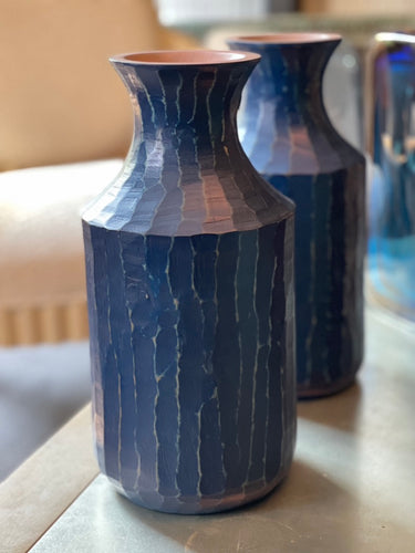 Blue Distressed Wood Vessel