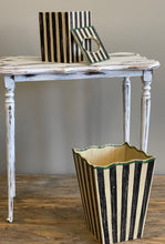 Load image into Gallery viewer, Set of Hand Painted Striped Wastebasket and Tissue Holder