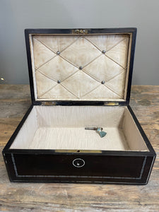 Antique Black Box with Inlaid Metal w/ key
