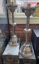 Load image into Gallery viewer, Pair of Large Silver Plated Gothic Candlesticks
