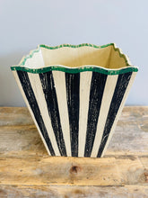 Load image into Gallery viewer, Set of Hand Painted Striped Wastebasket and Tissue Holder