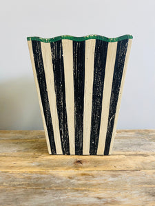 Set of Hand Painted Striped Wastebasket and Tissue Holder