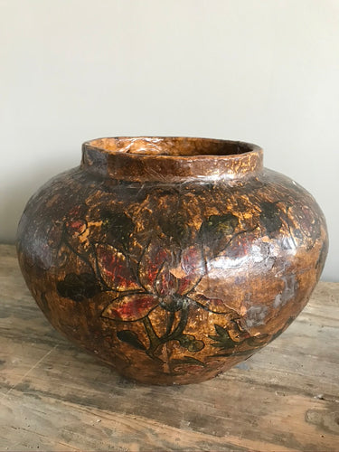 Vintage Japanese Floral Wood Pot