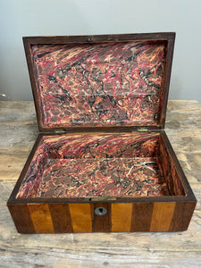 Antique Striped Two-Colored Mahogany Box  w/ key