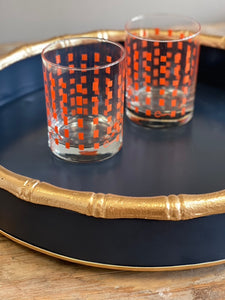 Round Navy Tray with Bamboo Trim