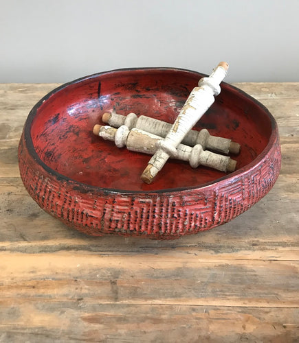 Red Lacquer Bamboo Footed Bowl