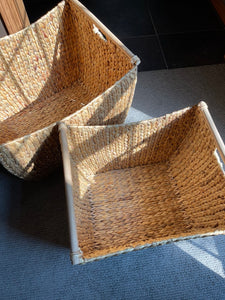 Woven Rattan Wood Handled Storage Baskets