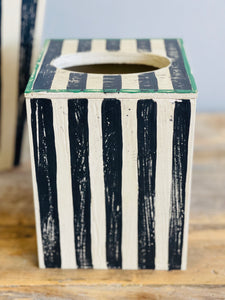 Set of Hand Painted Striped Wastebasket and Tissue Holder