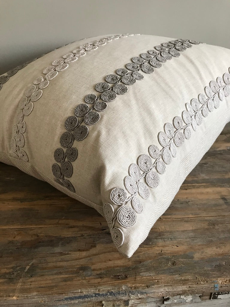 Scroll Trimmed Embroidery Pillow