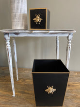 Load image into Gallery viewer, Black &amp; Gold Bee Tissue Holder and Wastebasket