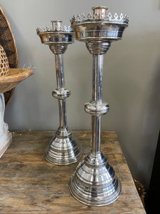 Pair of Large Silver Plated Gothic Candlesticks