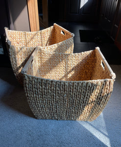 Woven Rattan Wood Handled Storage Baskets