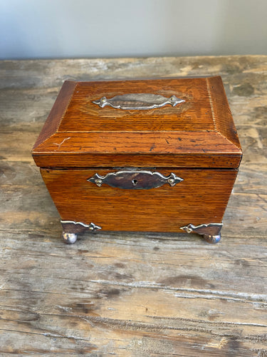 Rare Oak & Silver Tea Caddy