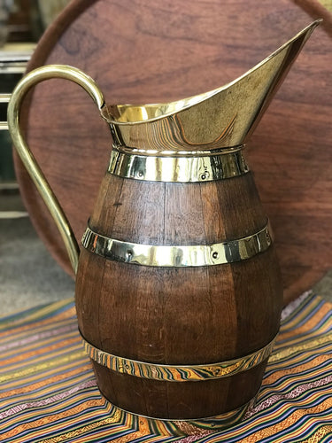 Antique c.1890 Oak & Brass Cider Jug